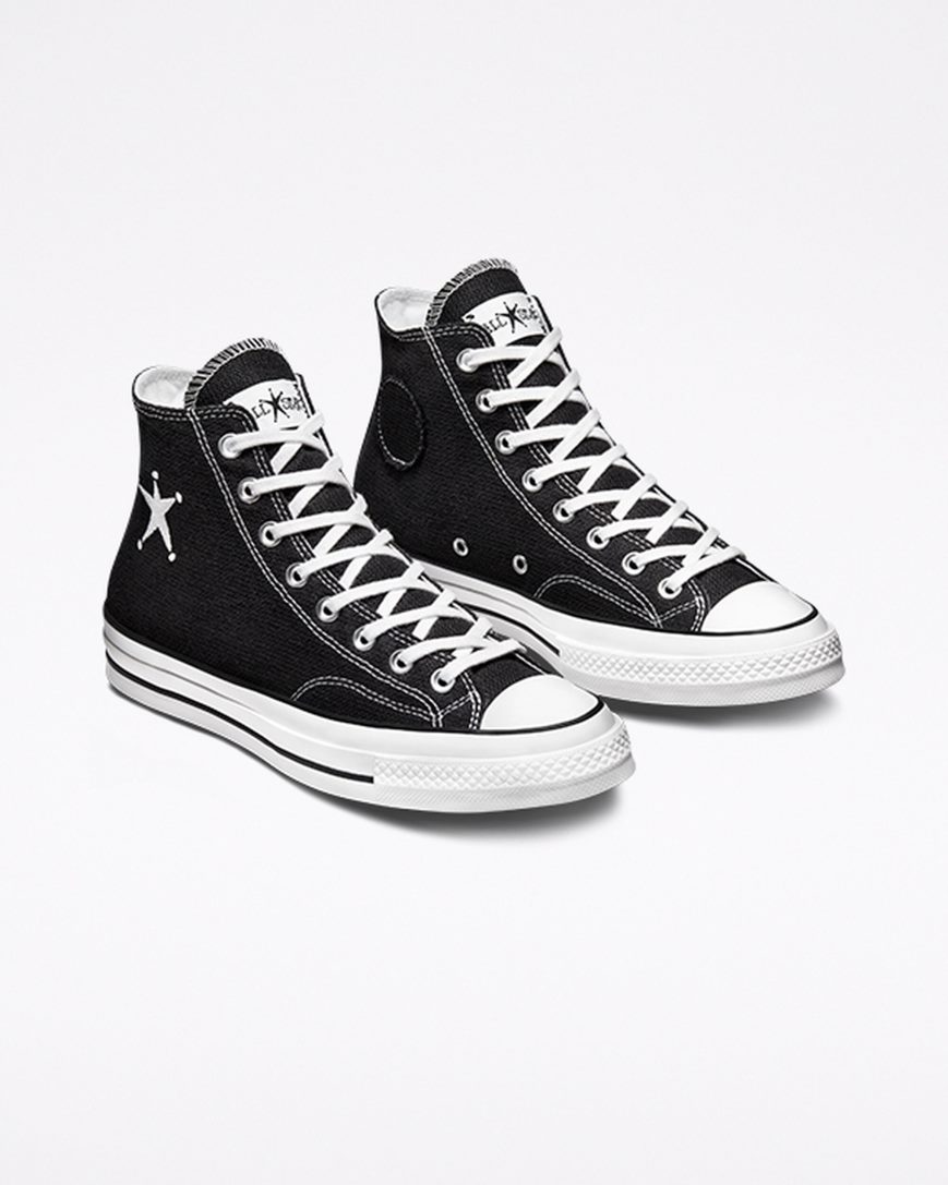 Tenisi Inalti Barbati Converse x Stüssy Chuck 70 Negrii Albi Negrii | RO GAY0C243